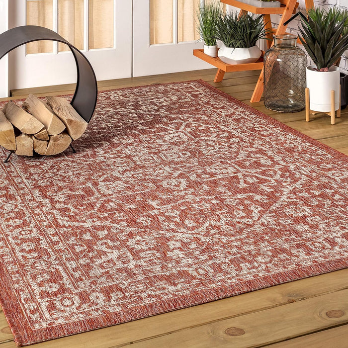 8 X 10 Red/Taupe Bohemian Medallion Textured Weave Indoor Outdoor Coastal, Traditional,Transitional Rug By JONATHAN Y