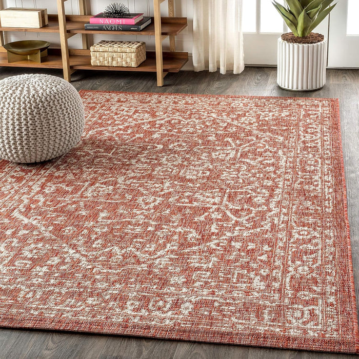 8 X 10 Red/Taupe Bohemian Medallion Textured Weave Indoor Outdoor Coastal, Traditional,Transitional Rug By JONATHAN Y