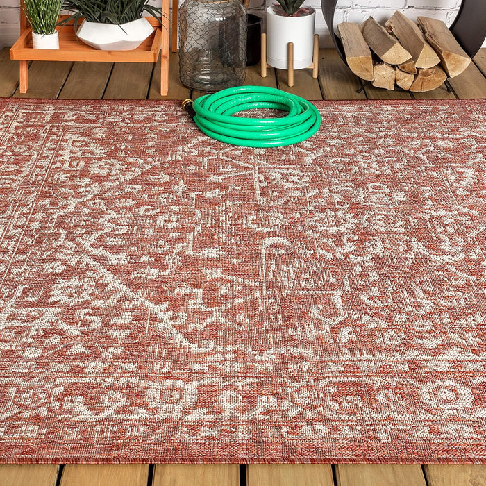 8 X 10 Red/Taupe Bohemian Medallion Textured Weave Indoor Outdoor Coastal, Traditional,Transitional Rug By JONATHAN Y