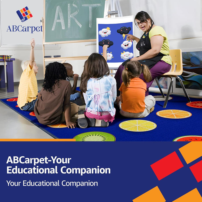 Classroom Carpet Fruit Classroom Rug with 24Seats Blue Area Rug for Classroom Sensory Rugs for School Learning and Reading Teacher Rugs for Classroom Elementary-7'5"x13'(Sg24S-4023)