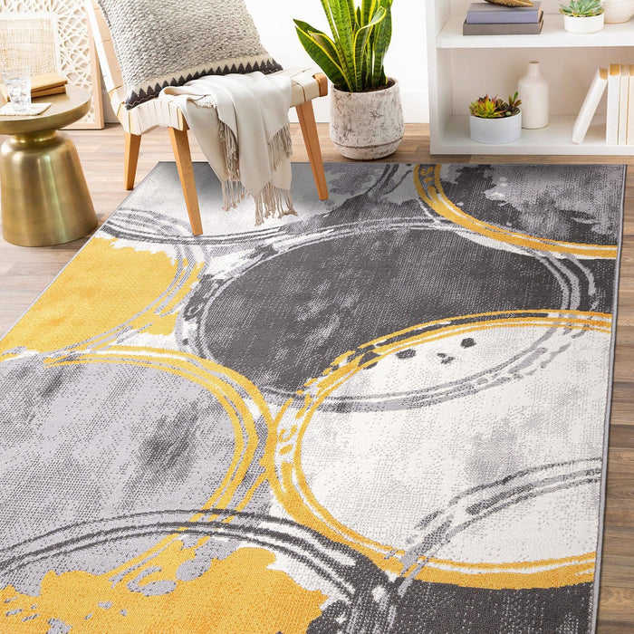 5' x 7' Yellow/Gray Contemporary Modern Circles Area Rug