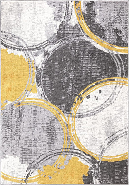 5' x 7' Yellow/Gray Contemporary Modern Circles Area Rug