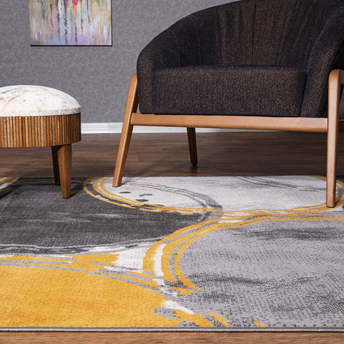 5' x 7' Yellow/Gray Contemporary Modern Circles Area Rug