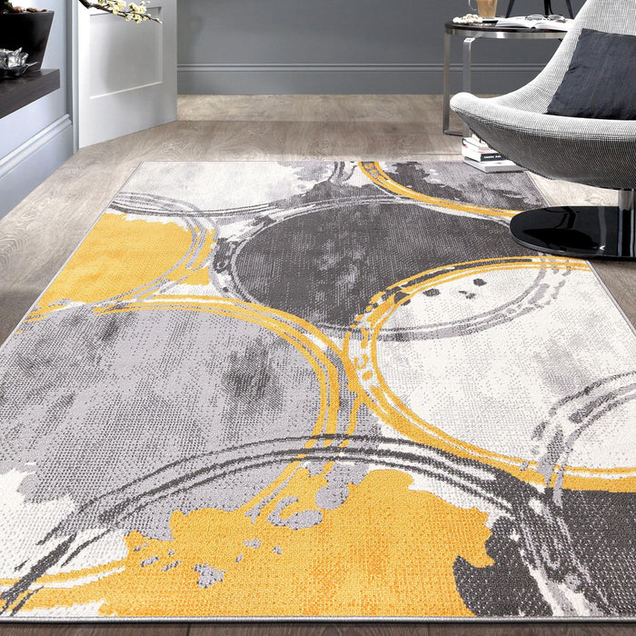 5' x 7' Yellow/Gray Contemporary Modern Circles Area Rug