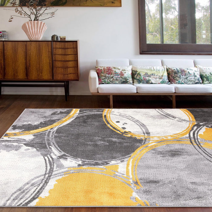 5' x 7' Yellow/Gray Contemporary Modern Circles Area Rug