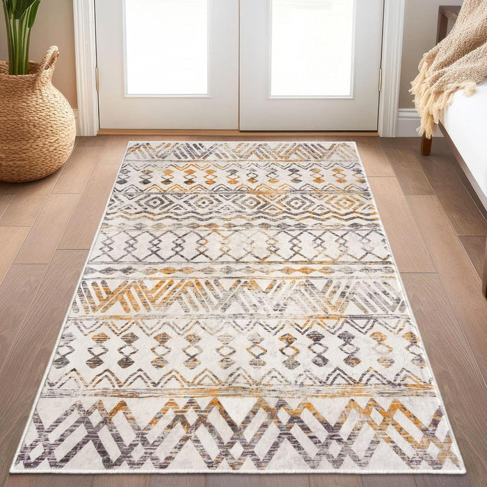 3x5 Rug, Moroccan Yellow Orange Entryway Rug Washable Non-Slip Throw Rug