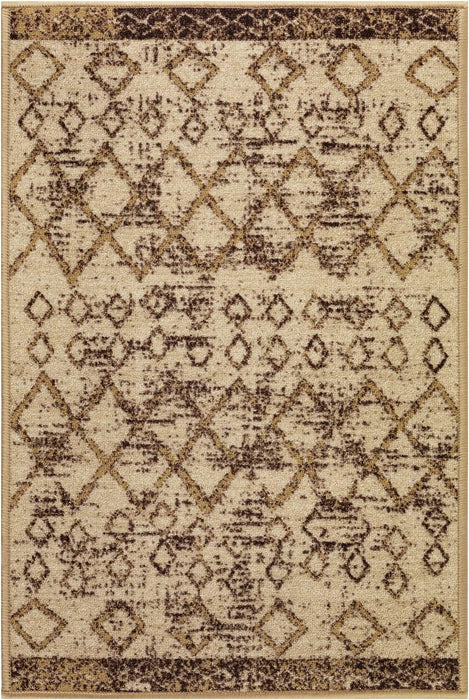 Antep Rugs Alfombras Non-Skid (Non-Slip) 2x3 Rubber Back Bohemian Distressed Moroccan Boho Low Pile Profile Indoor Area Rug (Beige Brown, 2' x 3')