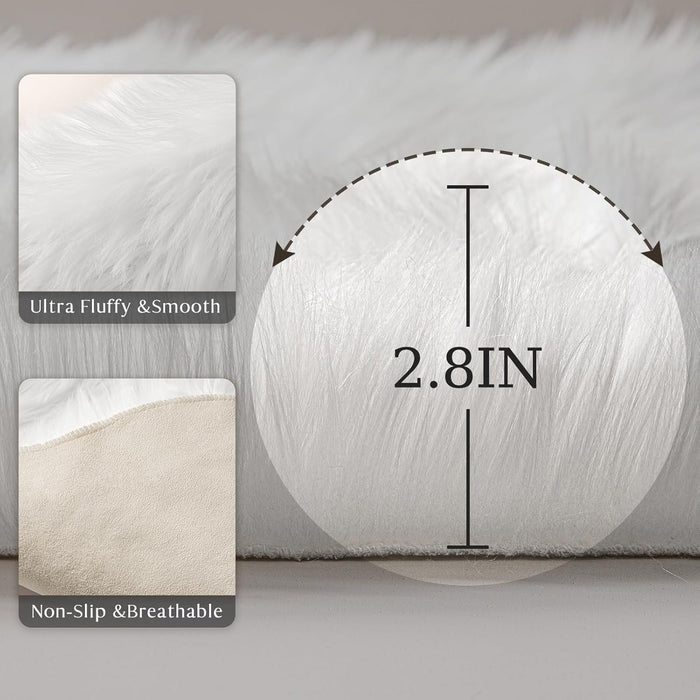 Ashler Faux Fur Rug, White Small Area Rugs, Fluffy Sheepskin Fur Rug, Ultra Soft 2x3 Ft Rugs, Machine Washable Shag Rug, Nursery Throw Rugs for Bed, Living, Kids Room