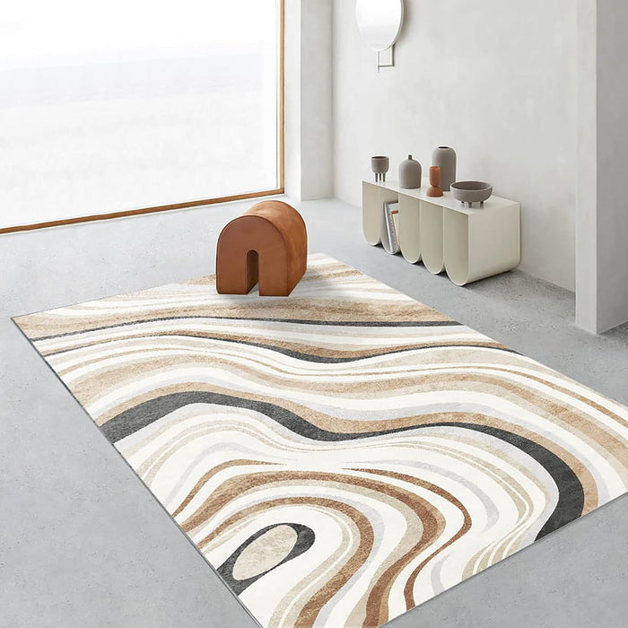 FINOREN Artistic Abstract Area Rug.Cream and Brown,4x6 Feet,Suitable for Bedroom,Living Room,Apartment,Machine Washable Non-Slip Soft Modern Interior Rug,Smudge-Proof,Non-Shedding.