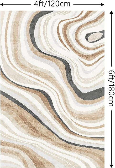 FINOREN Artistic Abstract Area Rug.Cream and Brown,4x6 Feet,Suitable for Bedroom,Living Room,Apartment,Machine Washable Non-Slip Soft Modern Interior Rug,Smudge-Proof,Non-Shedding.