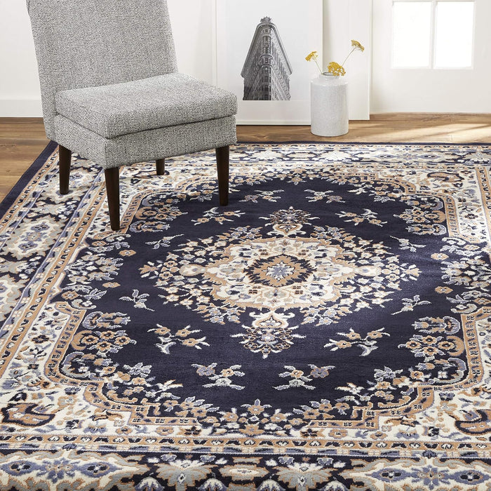 Home Dynamix Premium Sakarya Traditional Medallion Border Area Rug, Navy Blue/Brown, 7'8"x10'7" Rectangle