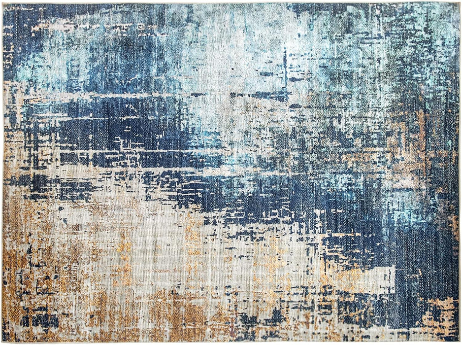 VK VK·LIVING Machine Washable Rug 9'x12' Abstract Washable Area Rugs with Non Slip Rugs for Living Room Bedroom Modern Woven Rug Carprt Stain Resistant, Washable Rugs Dining Room Office Boho Rug, Blue