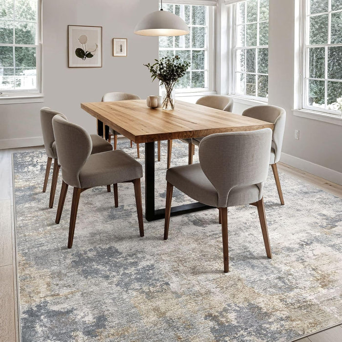 5x7 Area Rug Living Room Rugs - Washable Neutral Modern Abstract Soft Thin Large Rug Indoor Floor No Slip Rug Carpet for Bedroom Under Dining Table Home Office Decor - Blue Grey