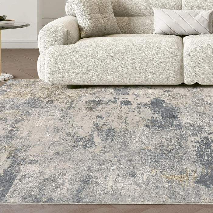 5x7 Washable Blue Grey Neutral Modern Abstract Soft Area Rug