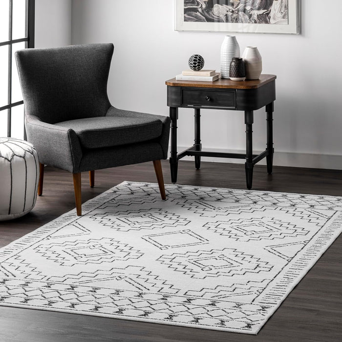 8x10 White Machine Washable Stain-Resistant Area Rug with Non Slip Backing, By nuLOOM