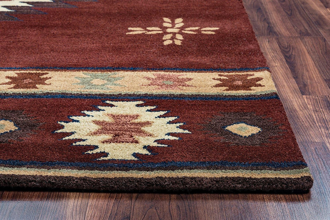 Rizzy Home | SU2009 | Southwest Collection | Wool Area Rug | 3' x 5' | Burgundy/Tan/Sage/Navy/Light Tan Southwest/Tribal