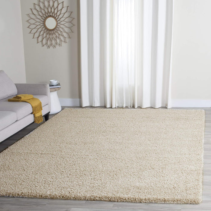 SAFAVIEH Santa Monica Shag Collection 6'7" x 9'6" Beige SGN725 Solid Non-Shedding Living Room Bedroom Dining Room Entryway Plush 2-inch Thick Area Rug