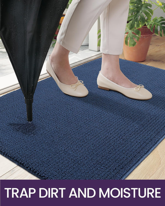 DEXI Door Mat Entryway Doormat Front Entrance Non-Slip Low Profile Washable for Inside Entry 35.5"x59",Blue