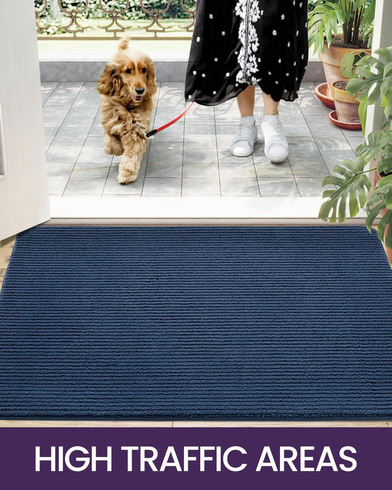 DEXI Door Mat Entryway Doormat Front Entrance Non-Slip Low Profile Washable for Inside Entry 35.5"x59",Blue