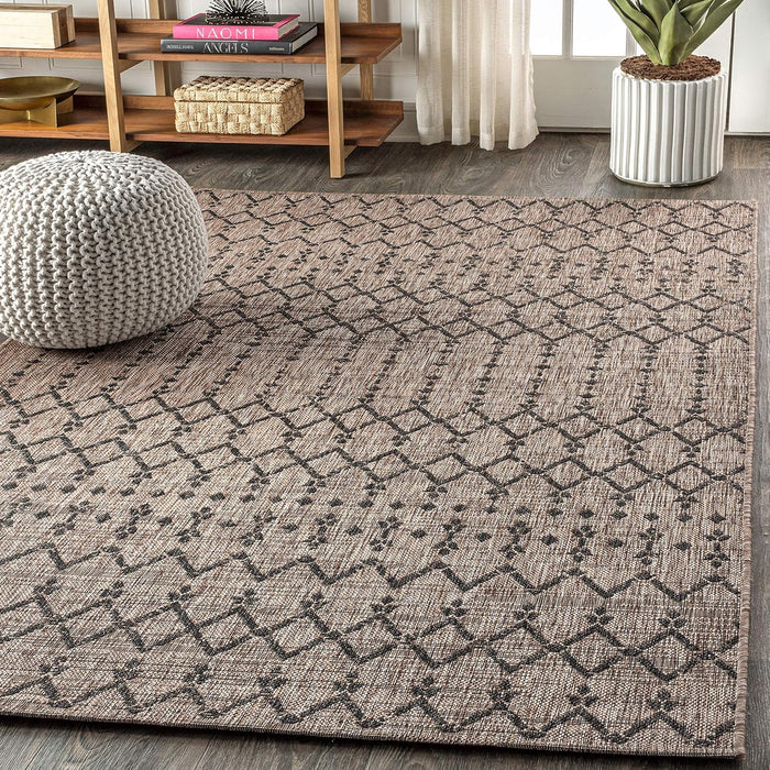 JONATHAN Y SMB108D-8 Ourika Moroccan Geometric Textured Weave Indoor Outdoor Area r.u.g, Bohemian, Rustic, Scandinavian Easy, Bedroom,Kitchen,Backyard,Patio,Non Shedding, Natural/Black, 8 X 10