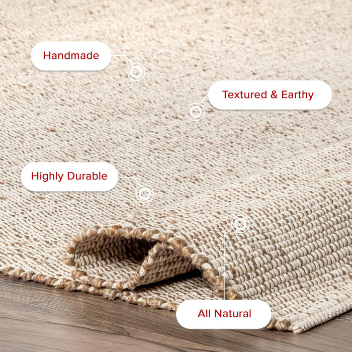 nuLOOM 5x8 Elfriede Jute & Cotton Hand Woven Area Rug, Natural, Solid Rustic Farmhouse Style, Weaved Design, Natural Fiber, For Bedroom, Living Room, Dining Room, Hallway, Office, Entryway