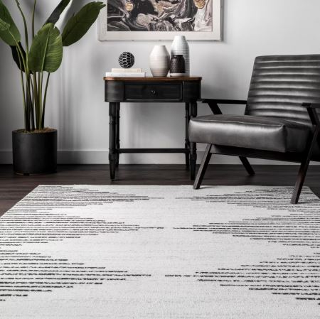 8 ft. x 10 ft. Machine Washable Diamond Stripes White Indoor Area Rug