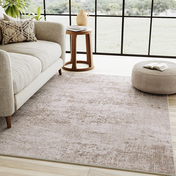 6x9 Machine Washable Modern Abstract Light Brown Accent Area Rug