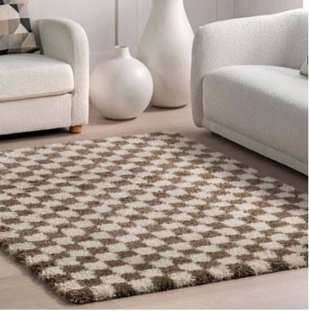 5 ft. x 8 ft. Beige Checkered Shag Adelaide Area Rug By nuLOOM