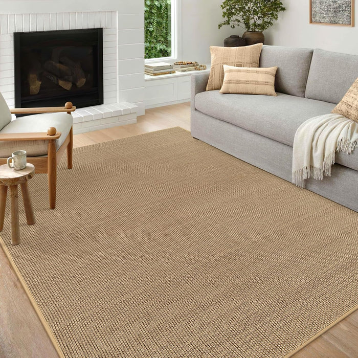 5x8 Beige Boho Washable Farmhouse Neutral Braided Rubber Backed Mat Woven Area Rug