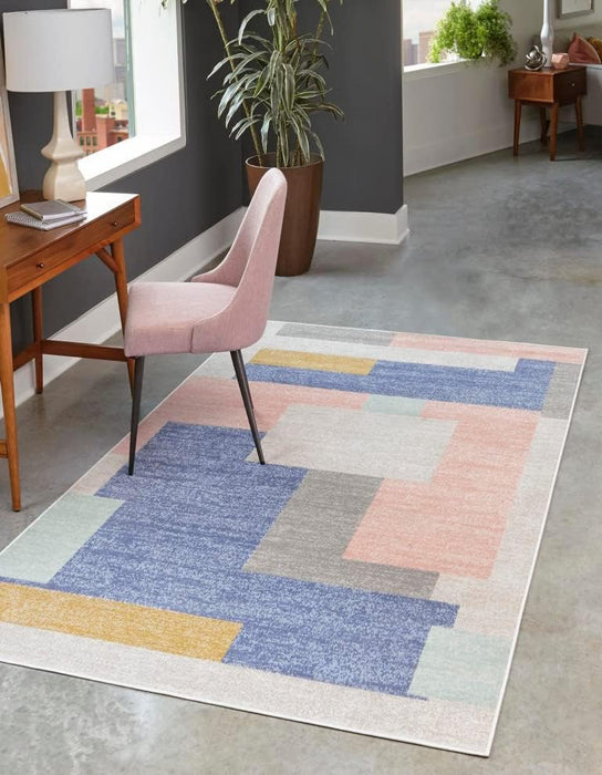 Unique Loom Lotus Collection Area Rug - Momo (2' x 2' 11" Rectangle, Multi/ Light Blue)