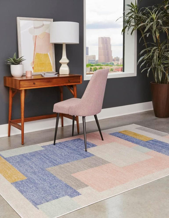 Unique Loom Lotus Collection Area Rug - Momo (2' x 2' 11" Rectangle, Multi/ Light Blue)