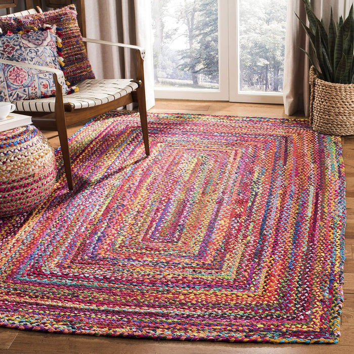 SAFAVIEH Braided Collection 3' x 5' Red / Multi BRD210A Handmade Boho Reversible Cotton Area Rug