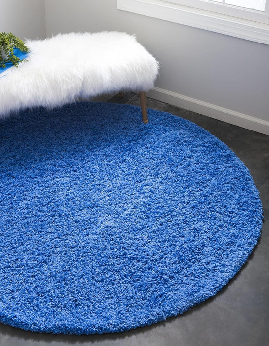 Unique Loom Solid Shag Collection Area Rug (3' 3" Round, Periwinkle Blue)