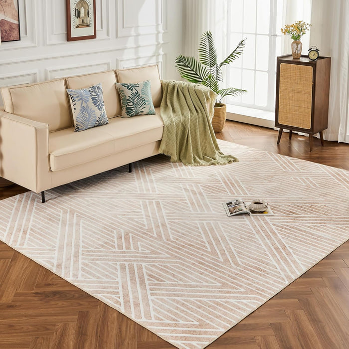 INGEROOM 5x7 Washable Area Rugs, Beige Geometric Area Rug for Living Room Bedroom, Modern Neutral Area Rug, Large Non-Slip Indoor Floor Carpet for High Traffic Areas, Kitchen, Dining Room