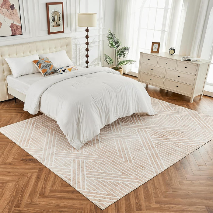 INGEROOM 5x7 Washable Area Rugs, Beige Geometric Area Rug for Living Room Bedroom, Modern Neutral Area Rug, Large Non-Slip Indoor Floor Carpet for High Traffic Areas, Kitchen, Dining Room