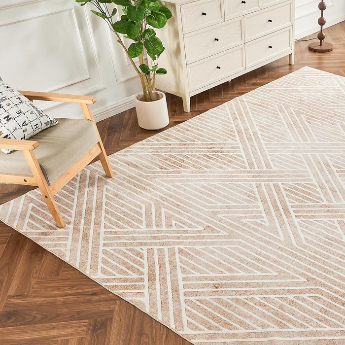 INGEROOM 5x7 Washable Area Rugs, Beige Geometric Area Rug for Living Room Bedroom, Modern Neutral Area Rug, Large Non-Slip Indoor Floor Carpet for High Traffic Areas, Kitchen, Dining Room