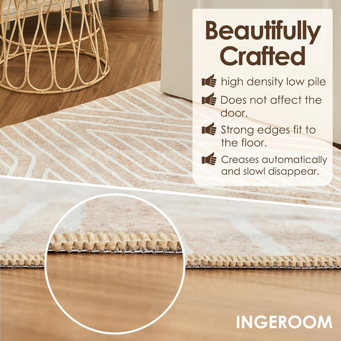 INGEROOM 5x7 Washable Area Rugs, Beige Geometric Area Rug for Living Room Bedroom, Modern Neutral Area Rug, Large Non-Slip Indoor Floor Carpet for High Traffic Areas, Kitchen, Dining Room