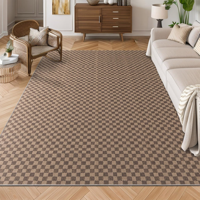 chakme Easy Jute Rug, 8x10 Area Rugs for Living Room Indoor Outdoor Patio Rug Farmhouse Dining Room Rug, Modern Checkered Area Rug Non Slip Washable Area Rug for Bedroom, (8x10FT, Brown Checkered)