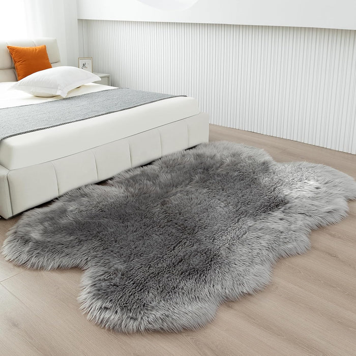 Faux Fur Sheepskin Rug Super Soft Fluffy Plush Area Rug Bedroom Floor Children's Room Sofa Cushion Living Room Runners Bedside Rugs (Gray,4×6 ft Sheepskin)