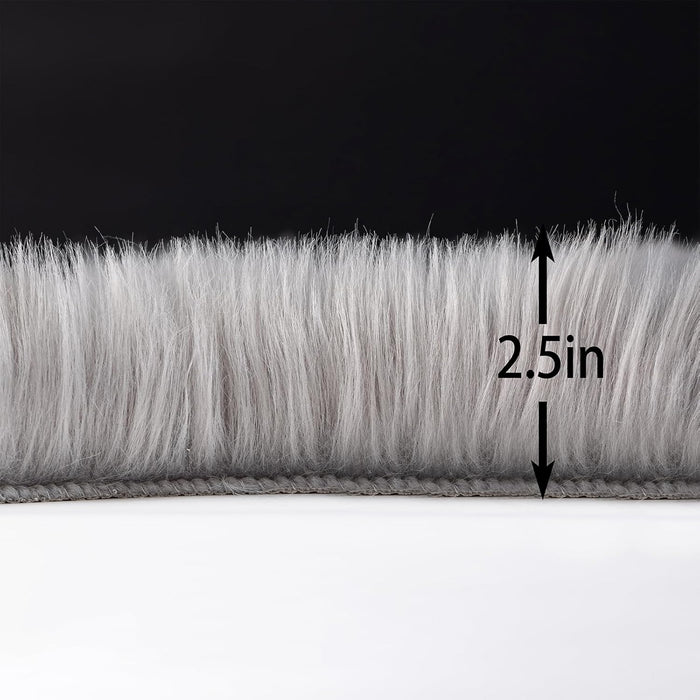 Faux Fur Sheepskin Rug Super Soft Fluffy Plush Area Rug Bedroom Floor Children's Room Sofa Cushion Living Room Runners Bedside Rugs (Gray,4×6 ft Sheepskin)