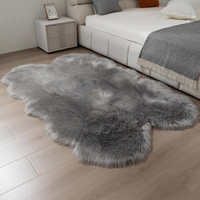 Faux Fur Sheepskin Rug Super Soft Fluffy Plush Area Rug Bedroom Floor Children's Room Sofa Cushion Living Room Runners Bedside Rugs (Gray,4×6 ft Sheepskin)