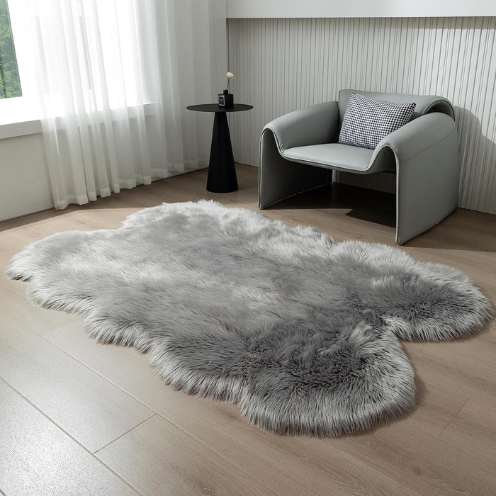 Faux Fur Sheepskin Rug Super Soft Fluffy Plush Area Rug Bedroom Floor Children's Room Sofa Cushion Living Room Runners Bedside Rugs (Gray,4×6 ft Sheepskin)