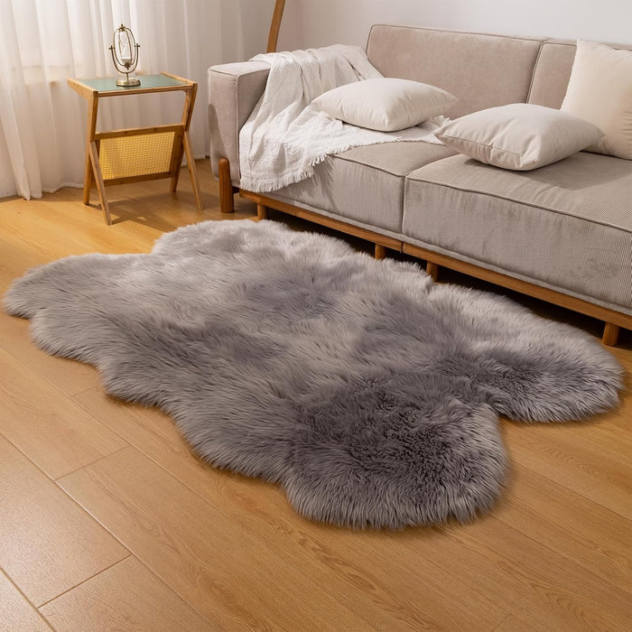 Faux Fur Sheepskin Rug Super Soft Fluffy Plush Area Rug Bedroom Floor Children's Room Sofa Cushion Living Room Runners Bedside Rugs (Gray,4×6 ft Sheepskin)