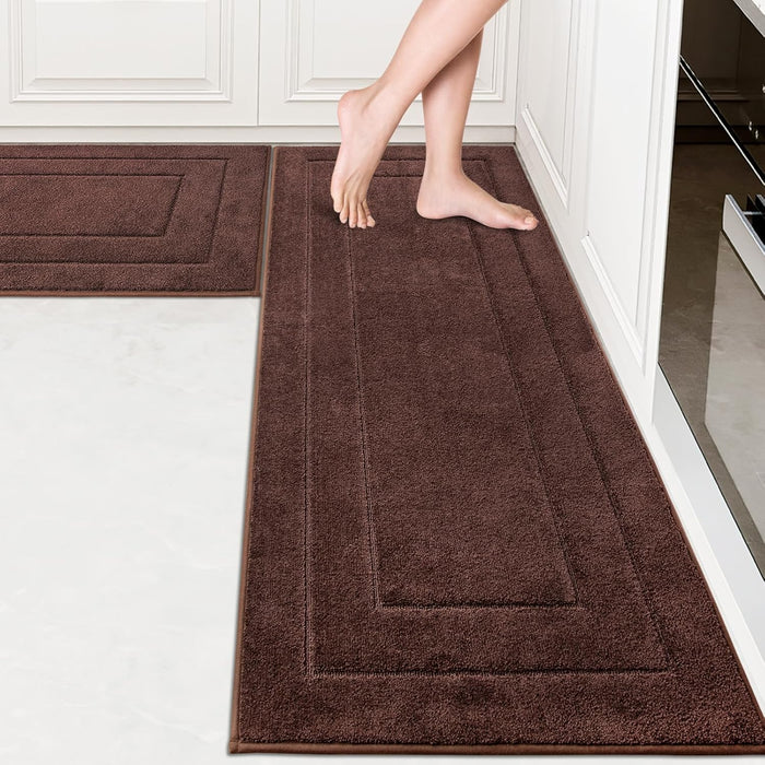 PURRUGS Machine Washable Kitchen Rug Set [2 PCS] (24" x 35.5"+ 24" x 59"), Non-Slip/Skid Kitchen Runner Rugs & Floor Mats, Super Absorbent Soft Standing Mats for Kitchen, Laundry & Sink, Brown