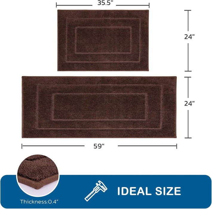 PURRUGS Machine Washable Kitchen Rug Set [2 PCS] (24" x 35.5"+ 24" x 59"), Non-Slip/Skid Kitchen Runner Rugs & Floor Mats, Super Absorbent Soft Standing Mats for Kitchen, Laundry & Sink, Brown