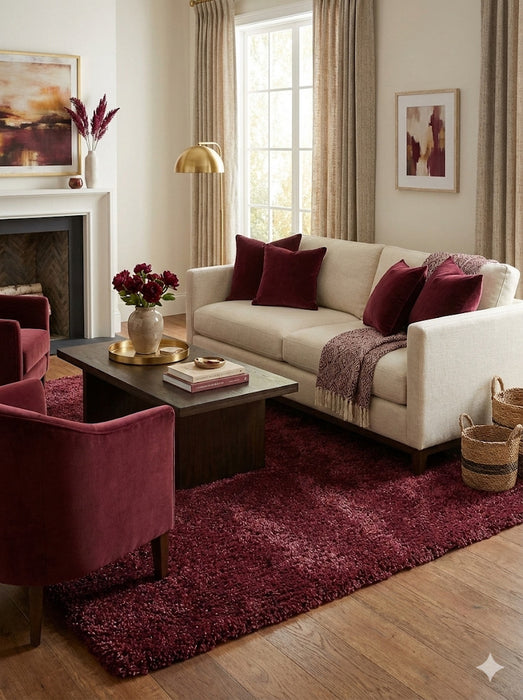 5' x 7' Burgundy Shag Area Rug