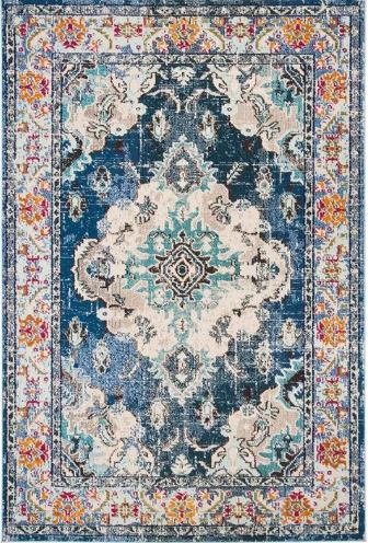 Size 5'1"x7'7" Color Navy/Light Blue MonacoPower Loomed Indoor Rug - Safavieh