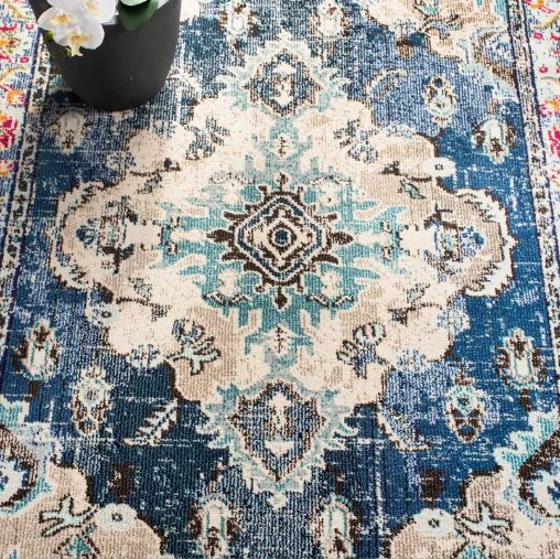 Size 5'1"x7'7" Color Navy/Light Blue MonacoPower Loomed Indoor Rug - Safavieh