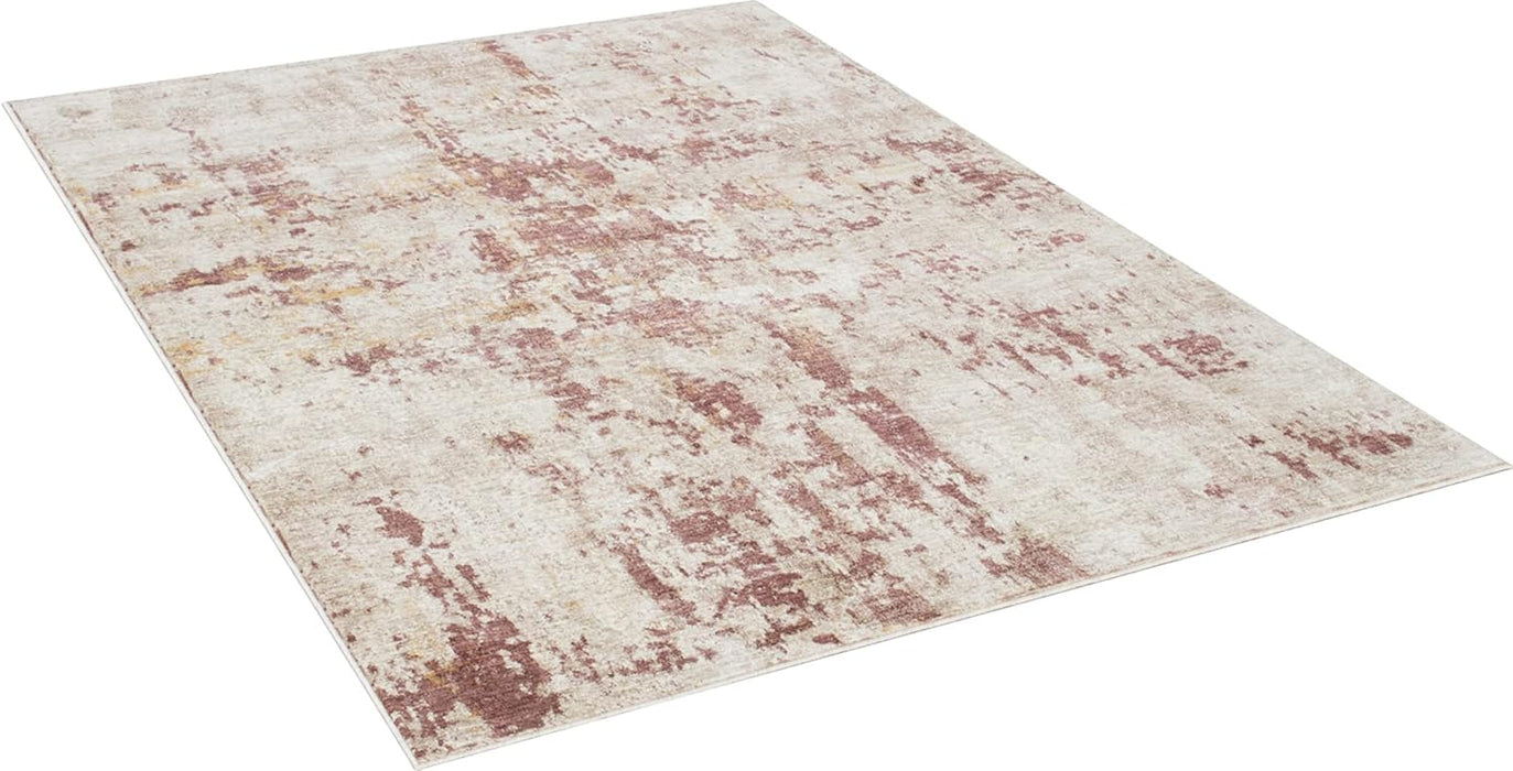 5x7 Modern Accent Rug in Ivory with Vermilion Abstract Weathered Texture Design (4' 11" x 7' 0") By Allstar Rugs