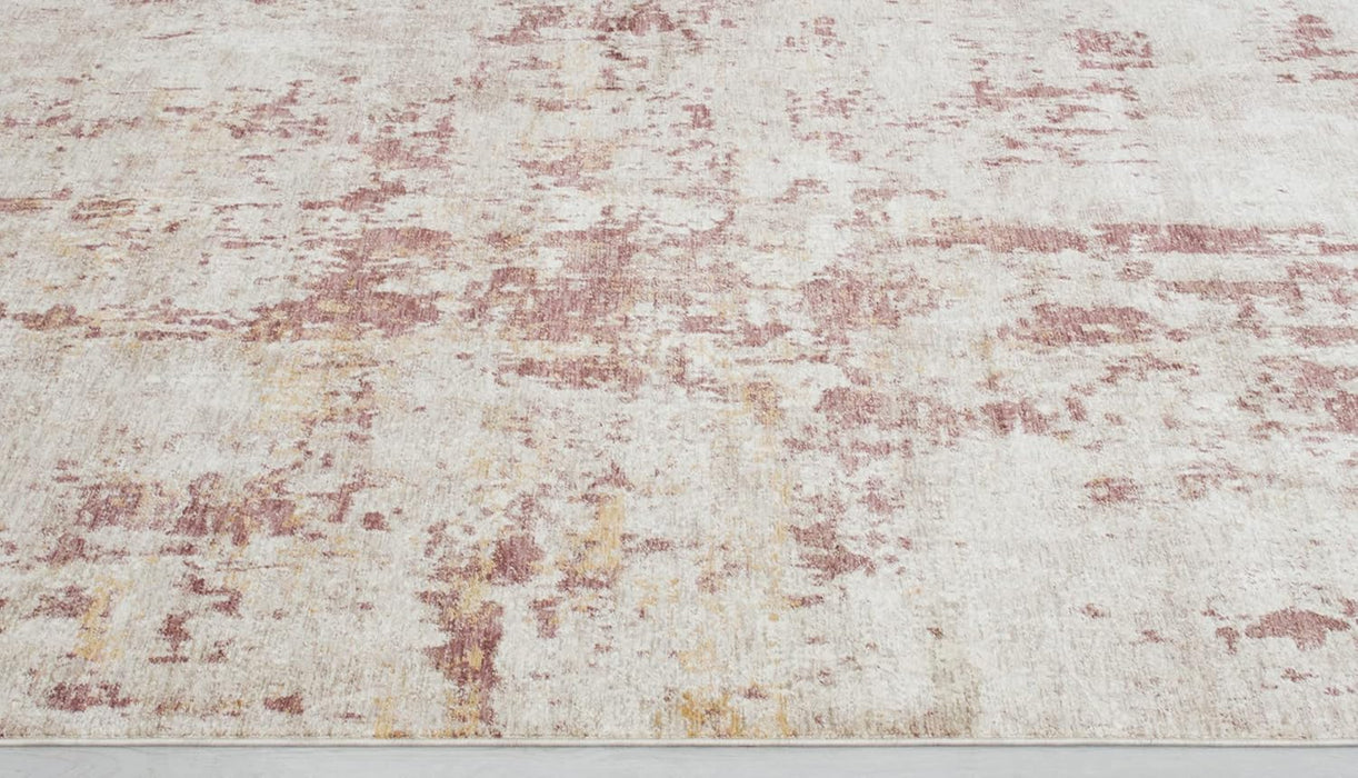 5x7 Modern Accent Rug in Ivory with Vermilion Abstract Weathered Texture Design (4' 11" x 7' 0") By Allstar Rugs